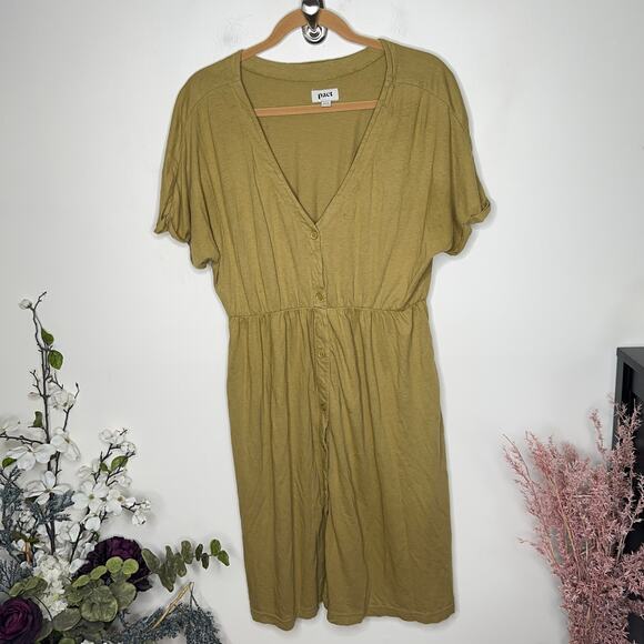 PACT Portside Button Front Dress Organic Cotton Fennel Olive Khaki {RR38} - Picture 3 of 6